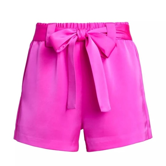 Generation Love Marina Belted Satin Shorts in Hot Pink- XS